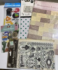 Big Lot Of 32 Crafting Scrapbook Stickers Rub Ons Stamps Magnets Thumbtacks DIY