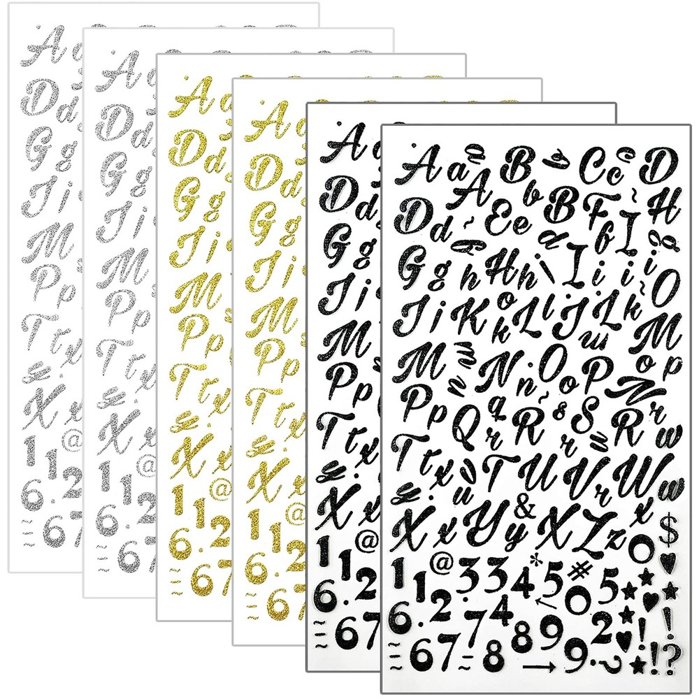 810pcs Glitter Cursive Alphabet Letter and Number Stickers Self Adhesive Scri…