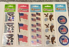 VINTAGE 90s Y2K NOS Sandylion Stickers Lot (5) USA Flag Bald Eagles Prismatic