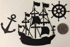 PIRATE SHIP Die-Cuts(9pc)Oceans•Jolly Rodgers•Sail•Pirates•Helm•Anchor •Sea•Wind
