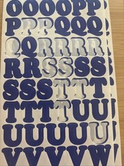 Vtg Blue Alphabet Stickers 8 Sheets Used Capital Lower Case Numbers Exclamation