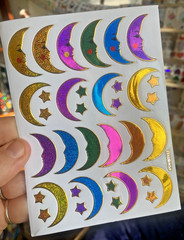 Sparkle Retro Moon and Stars Sticker Sheet (1 Sheet, 4×5 In)