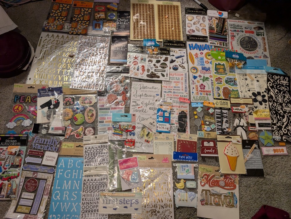 Huge Lot of 55 Scrapbooking Stickers, Jolees, Sticko, Recollections… NICE LOT