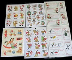 Vintage Sticker Lot Christmas Tags 6 Sheets AGC,Gibson Hallmark, Footrot Flat