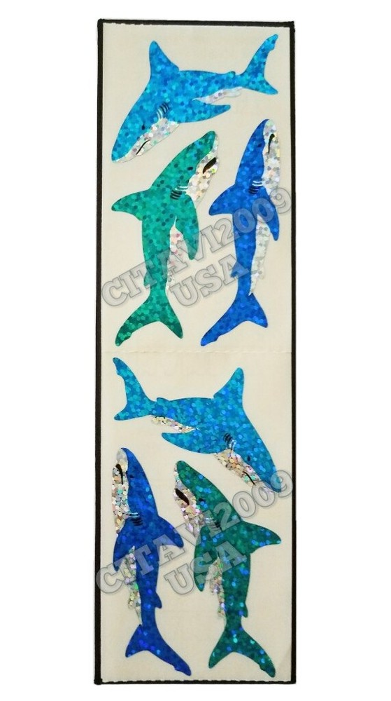 HAMBLY STUDIOS PRISMATIC GLITTER BLUE TEAL SHARKS FISH VINTAGE RARE RETIRED