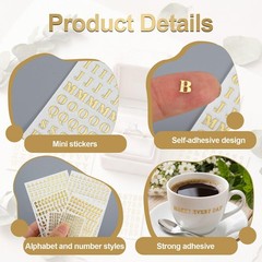 Small Metal Letter Number Stickers, 6 Sheets Gold Sticker Letters