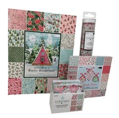 Christmas Paper Crafts Set Pink Holiday Scrapbook Holiday Packs Cards Washi Tape