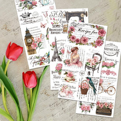 4 Sheets Flower Rub on Transfers for Crafts Vintage Floral Rub on Transfer Stick