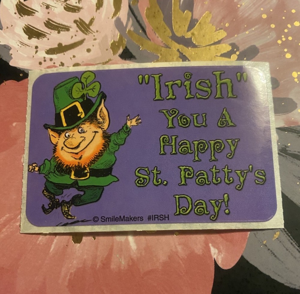 SmileMakers Vtg “Irish” You A Happy St Patties Day Sticker Mod 2×4 Inches