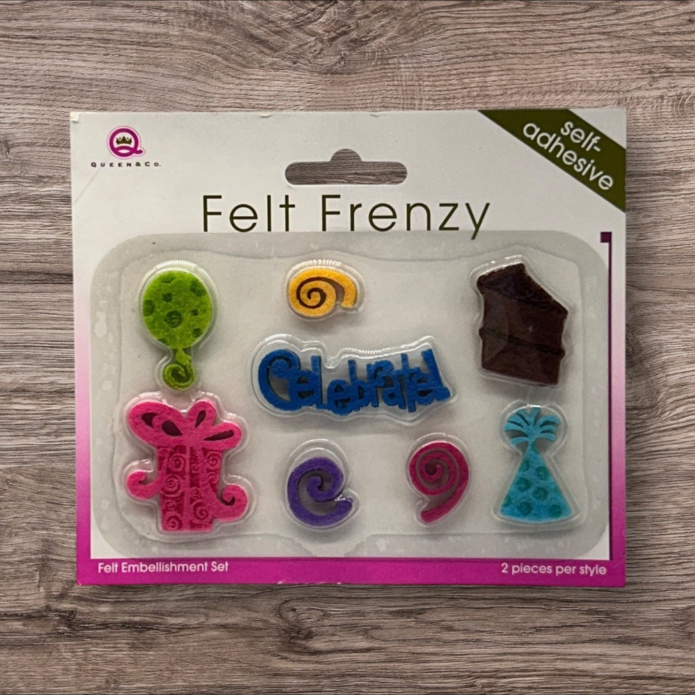 Queen & Co Felt Frenzy Embellishments Party Scrapbook Self Adhesive NEW