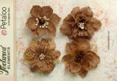 Burlap Flowers 4 x NATURAL Approx 55-60mm across & varied centres Petaloo BUR C