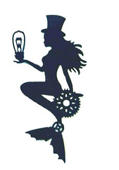 MERMAID/ MERMAIDS, STEAMPUNK! SITTING ON & IN GEARS, SILHOUETTE DIE CUT/ CUTS