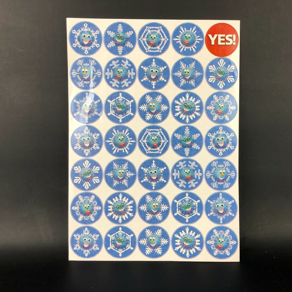 Vintage Highlights for Children Sticker Sheet Snowflake Smiley Faces YES Circle