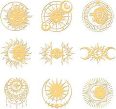 9Pcs 1.6X1.6 Inch Sun and Moon Metal Stickers Star Leaf Self Adhesive Gold Stick