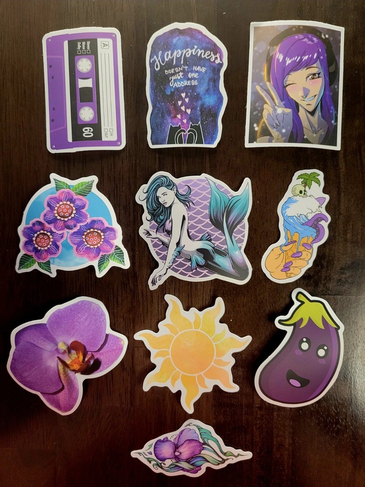 STICKERS x 10 Purple Inspiration Mermaid Flowers Sun Orchid Tape Eggplant 32A7