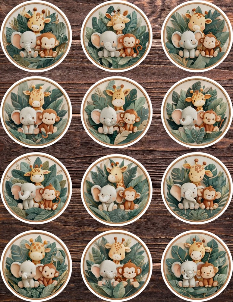 Safari Animal Circle Vinyl Die Cut Stickers Set Scrapbooking Laptop Water Bottle