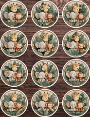 Safari Animal Circle Vinyl Die Cut Stickers Set Scrapbooking Laptop Water Bottle