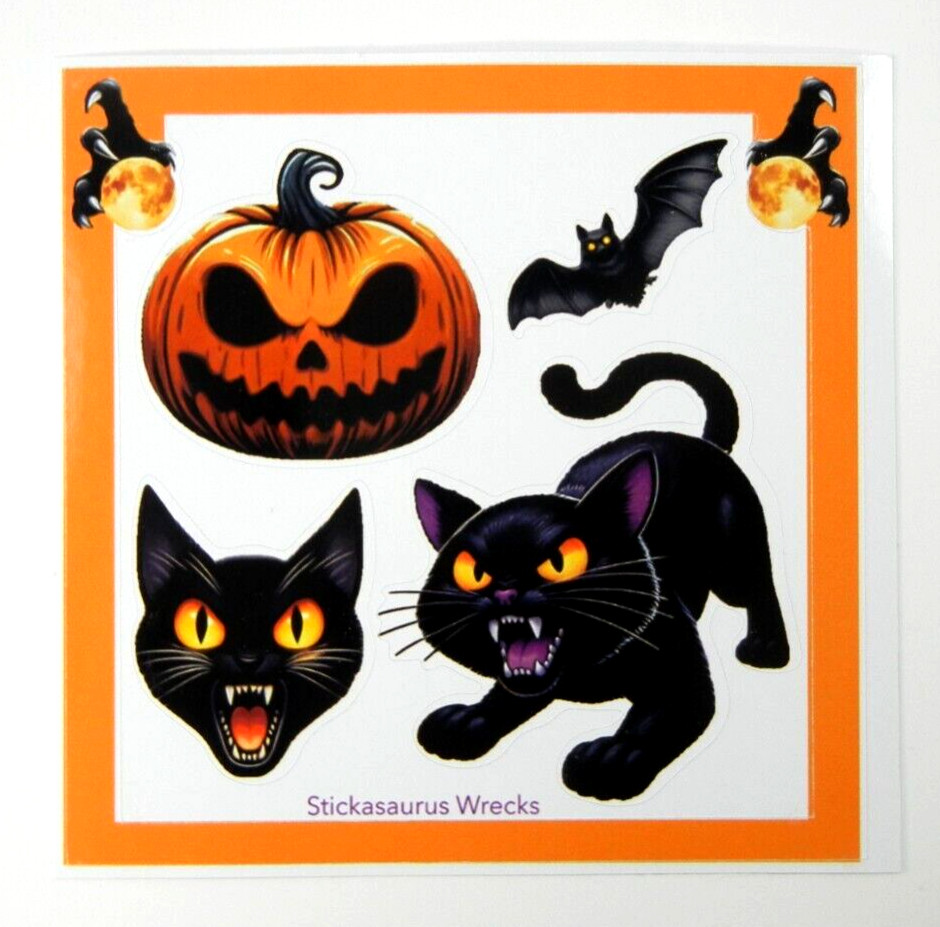 Black Cats & Bat Halloween Frame Sticker Sheet