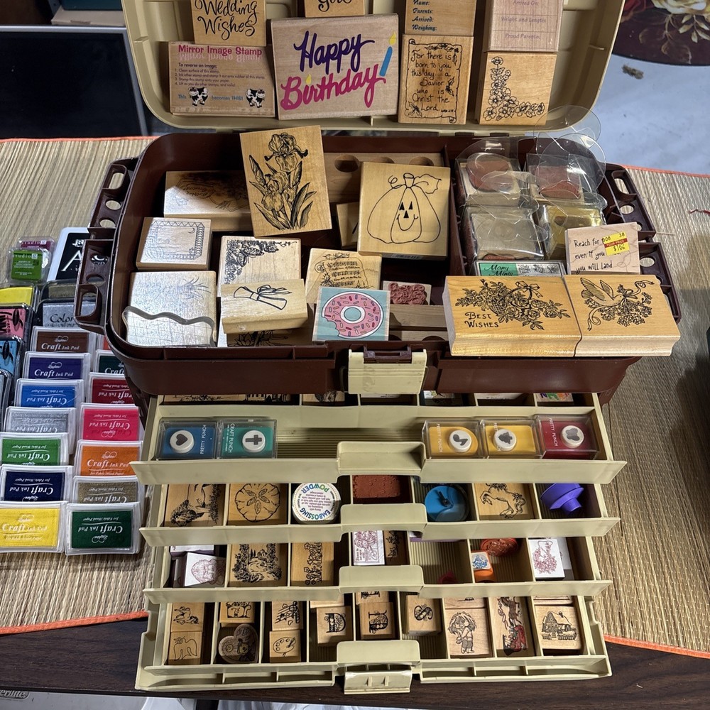 Over 175pc Mixed Lot of Rubber Stamps For Crafting Scrapbooking in Organizer