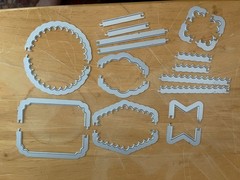 3) Metal Dies & Stamps: Blooms; Banner & Borders; Mailbox; Frame; Steampunk