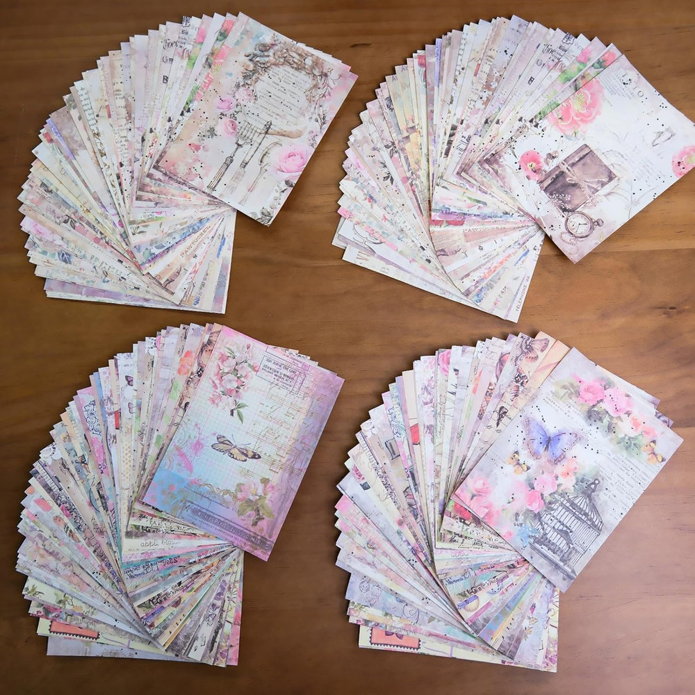 200 Pcs Deco Papers for Scrapbooking, 3.9*5.5In Vintage Decoupage Paper Junk Jou