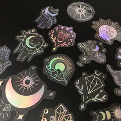 10 Pack Mix Holographic Laser Silver Transparent Stickers Waterproof Sun Moon