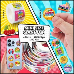 Smelly Roll Stickers for Kids, 4 Rolls, 1200 Pcs, Scratch & Sniff