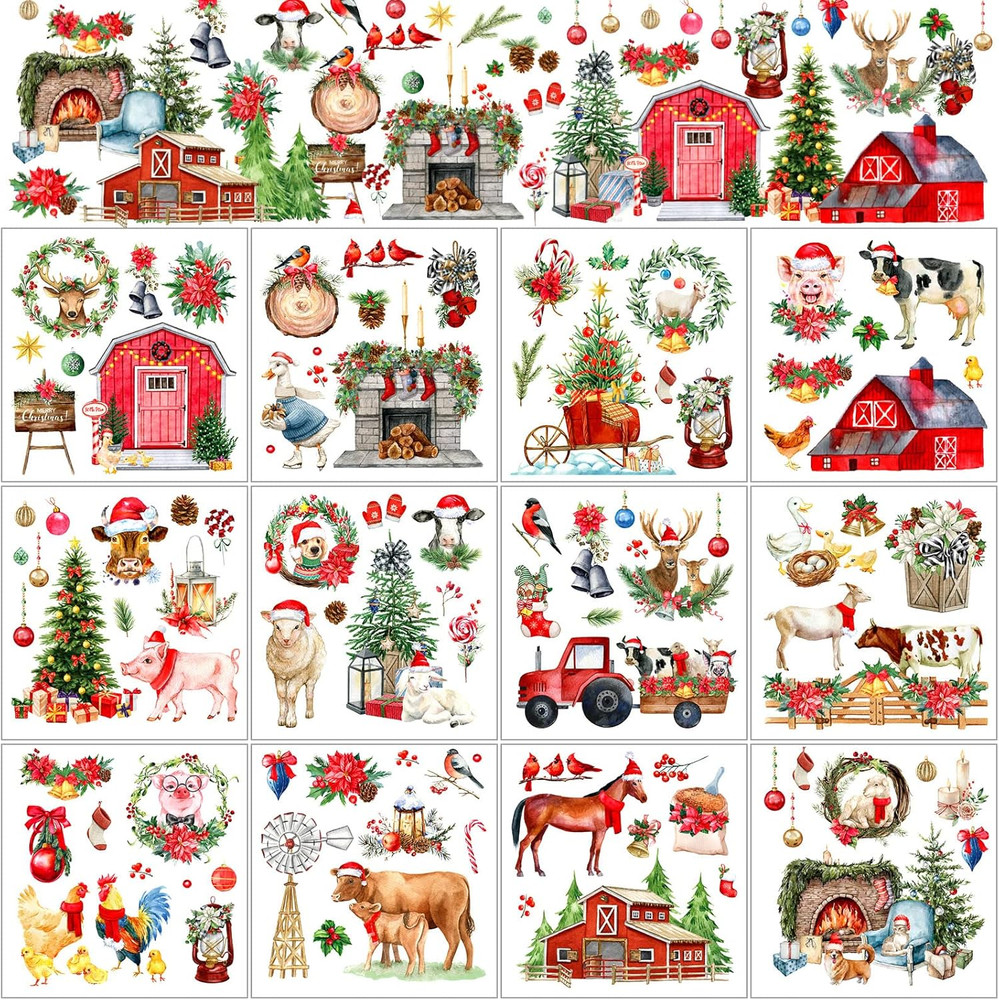 12 Sheets Christmas Rub on Transfers for Crafts and Furniture Christmas