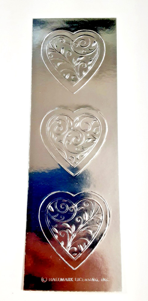 vintage Hallmark foil silver embossed hearts sticker strip