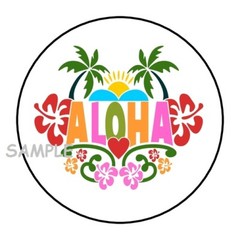 30 ALOHA ENVELOPE SEALS LABELS STICKERS 1.5″ ROUND BEACH LUAU