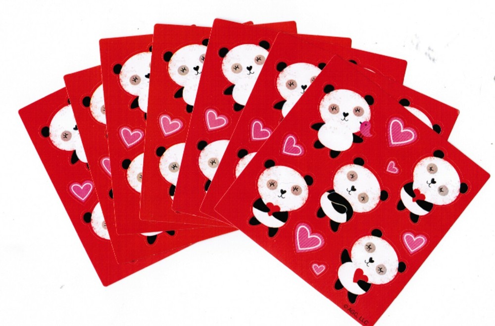 Valentine Heart Love PANDA Bears Stickers! 7 Small Sheets