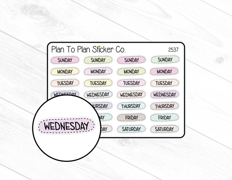 2537~~Stitched Days of the Week Planner Stickers.