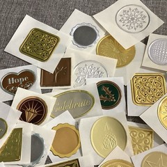 64 Miscellaneous Embossed Foil Envelope Stickers /Seals