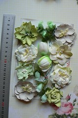 PISTACHIO GREEN & CREAM 9 Styles = 16 PAPER Flowers 15-55mm across MH ConC