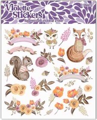 Violette Stickers 2 Sheets Woodland Animals Squirrel Fox Owl Orange Flowers