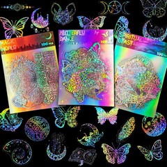 300Pcs Holographic Stickers, Waterproof Colorful Butterfly and Magic World Resin
