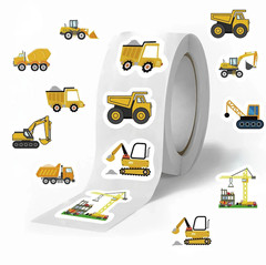 500pcs Construction Vehicle Sticker Roll Kids Reward Labels Toy Stickers – NEW