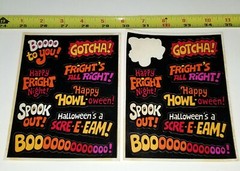 VTG HALLOWEEN STICKER 2 SHEETS BLACK ORANGE BOO SCARY HORROR MONSTER GHOST DECAL