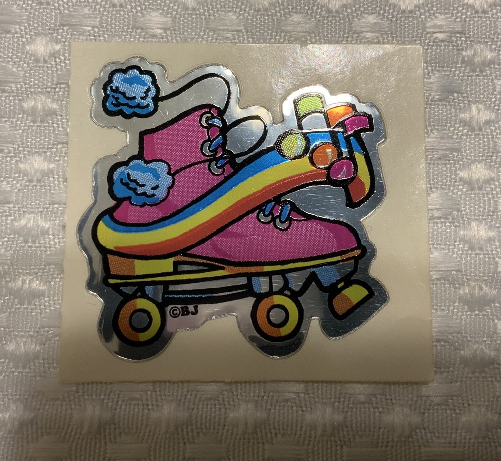 Vintage Foil Mylar B.J. Brand Skate Rainbow Clouds Musical Notes Sticker RARE