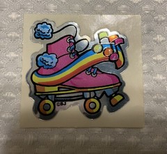Vintage Foil Mylar B.J. Brand Skate Rainbow Clouds Musical Notes Sticker RARE