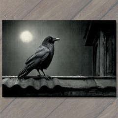 STICKER Raven Moonlit Roof Perched Crow Gothic Nocturnal Bird Night Shadows