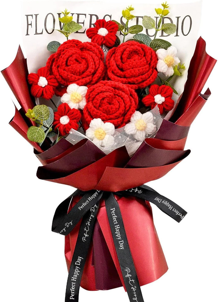 Crochet Flower Bouquet, Crochet Rose Tulip Flowers Bouquet for Mother’s Day.