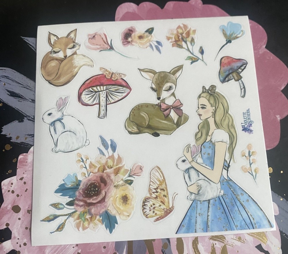 Violette Stickers Small Glossy Sticker Sheet Animals Alice In Wonderland Inspo