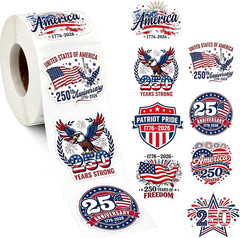 500Pcs 4Th of July Patriotic Sticker Roll 1.5 Inch Patriotic 250Th Anniversary S