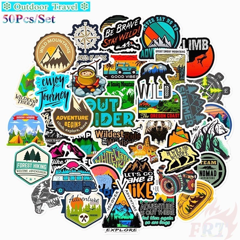 50Pcs Outdoor Camping Serie1 Stickers Travel Adventure Nature Decals Waterproof