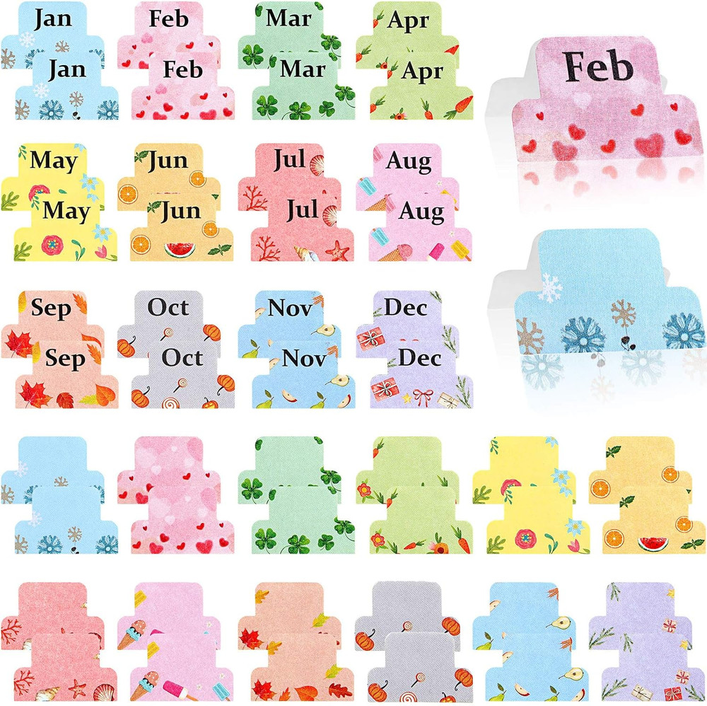48 Pieces Adhesive Monthly Tabs Planner Stickers, 24 Month Tabs and 24 Blank Tab