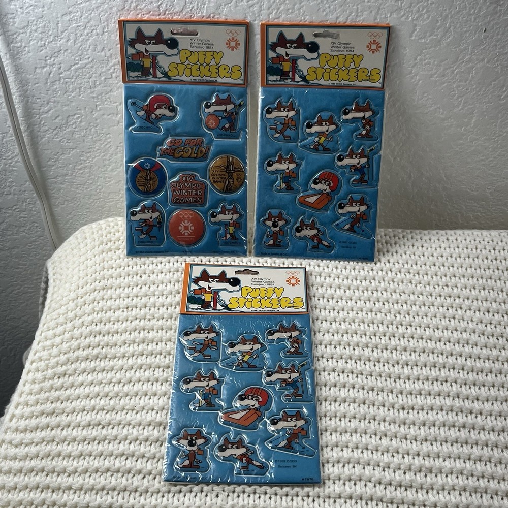 3-1984 Sarajevo Vtg Winter Olympics XIV Puffy Stickers Rare Pack Sealed Mint!