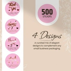 500 Pcs 1.5 Inch Pink and Rose Gold Thank You Stickers for Small Business, Sm…