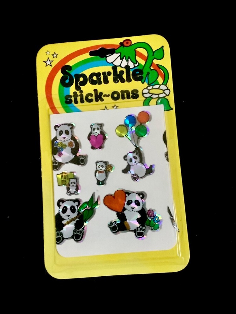 Vintage Sparkle Stick Ons Prism Holographic Panda Stickers