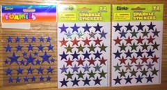 Lot Of 3 Eureka Colorful Sparkle STARS & Darice Foamies Star Stickers Scrapbook